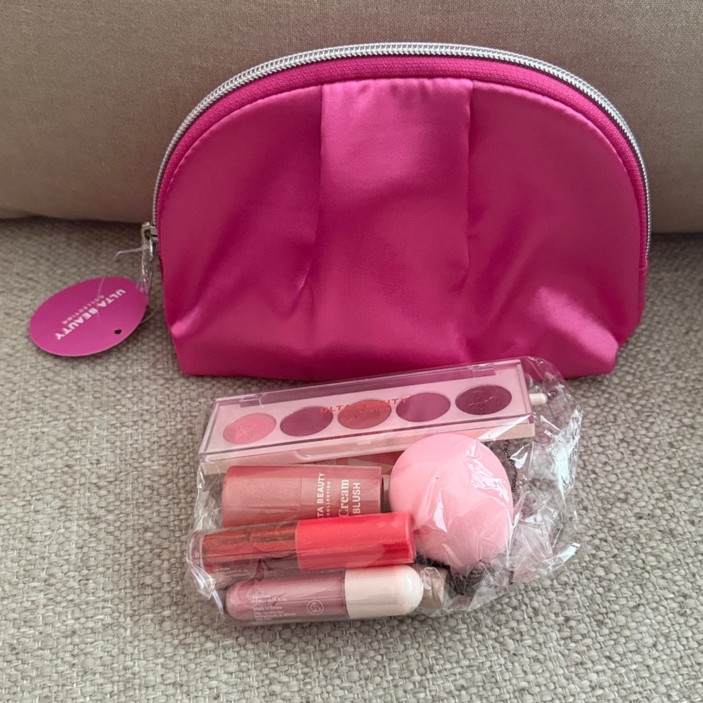 NWT Ulta Beauty 9 PC Eye Palette Makeup Collection Set Pink Travel Bag